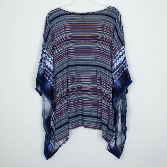 Avenue Womens Striped Kaftan Top Size 18/20 Blue Tassels Lagenlook Southwestern - Picture 8 of 10